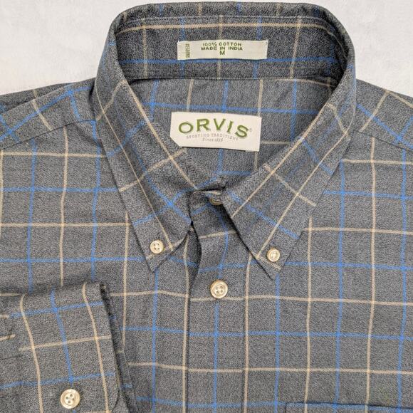 Orvis Other - ORVIS Mens Button Down Shirt Medium Dark Gray Plaid Cotton Business Casual